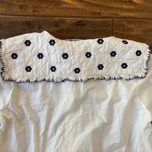 Zara Poplin White Embroidered Blouse Size Small Peter Pan Collar 100% Cotton - Picture 4 of 8